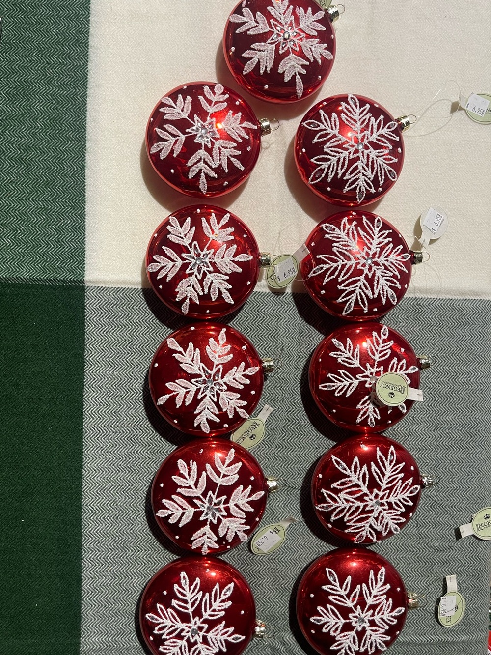 Regency 4” Glass Snowflake Disc Christmas Ornaments - Set Of 11